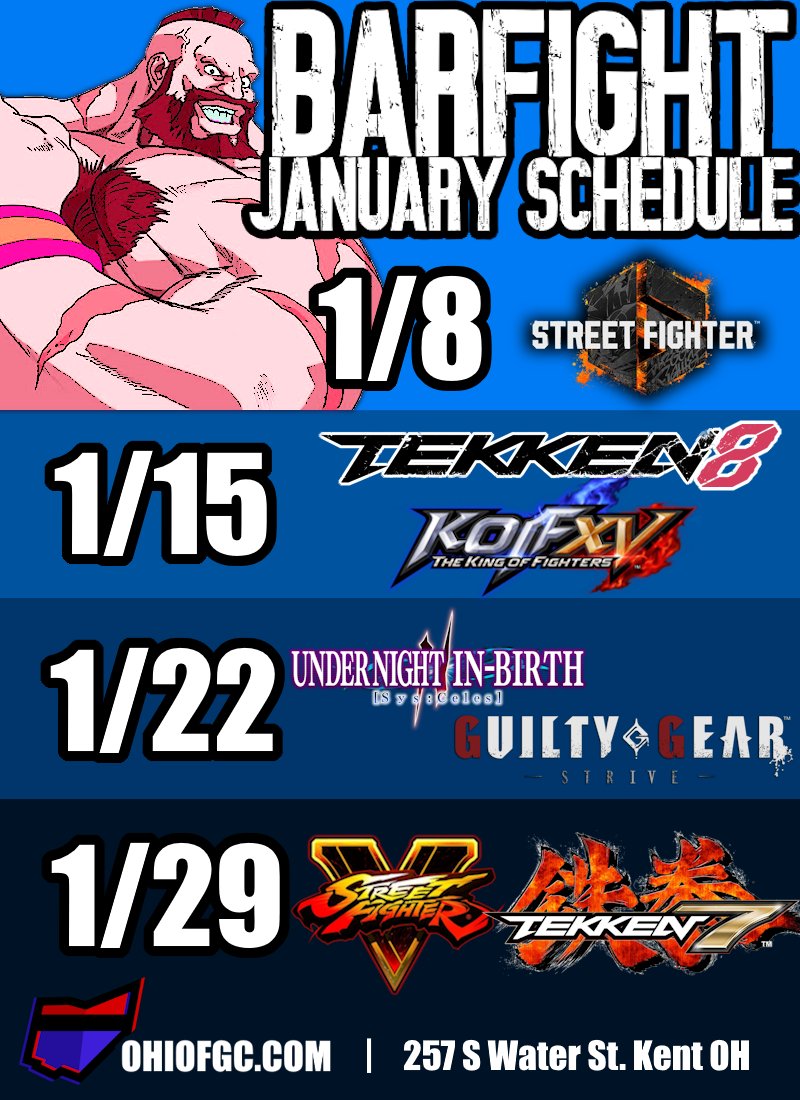 WhimFGC's tweet image. Here is your BARFIGHT schedule for the month of January! SF6 signups in the replies

Happy to come back to Bar Lucci after the Holidays and start a new year. Brackets start at 730pm, DM me with any questions!