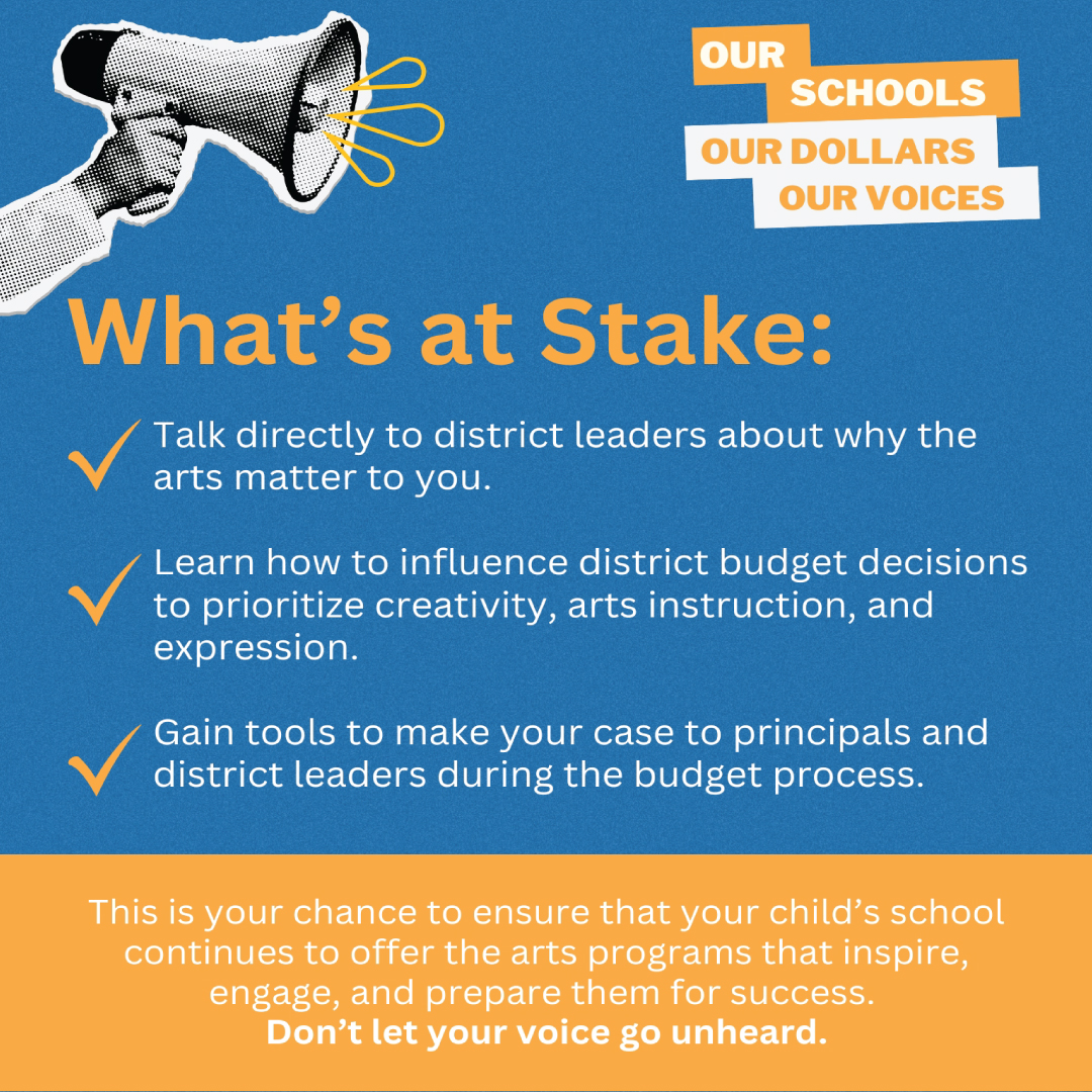 Arts Every Day (@artseveryday) on Twitter photo School budget decisions directly impact the programs your child depends on, including arts education. Donât miss this opportunity to learn valuable strategies for advocating for the arts at your school. January 9, 6:00 PM â 7:30 PM at Baltimore Unity Hall: lp.constantcontactpages.com/ev/reg/uwbq8g5 School budget decisions directly impact the programs your child depends on, including arts education. Donât miss this opportunity to learn valuable strategies for advocating for the arts at your school. January 9, 6:00 PM â 7:30 PM at Baltimore Unity Hall: lp.constantcontactpages.com/ev/reg/uwbq8g5