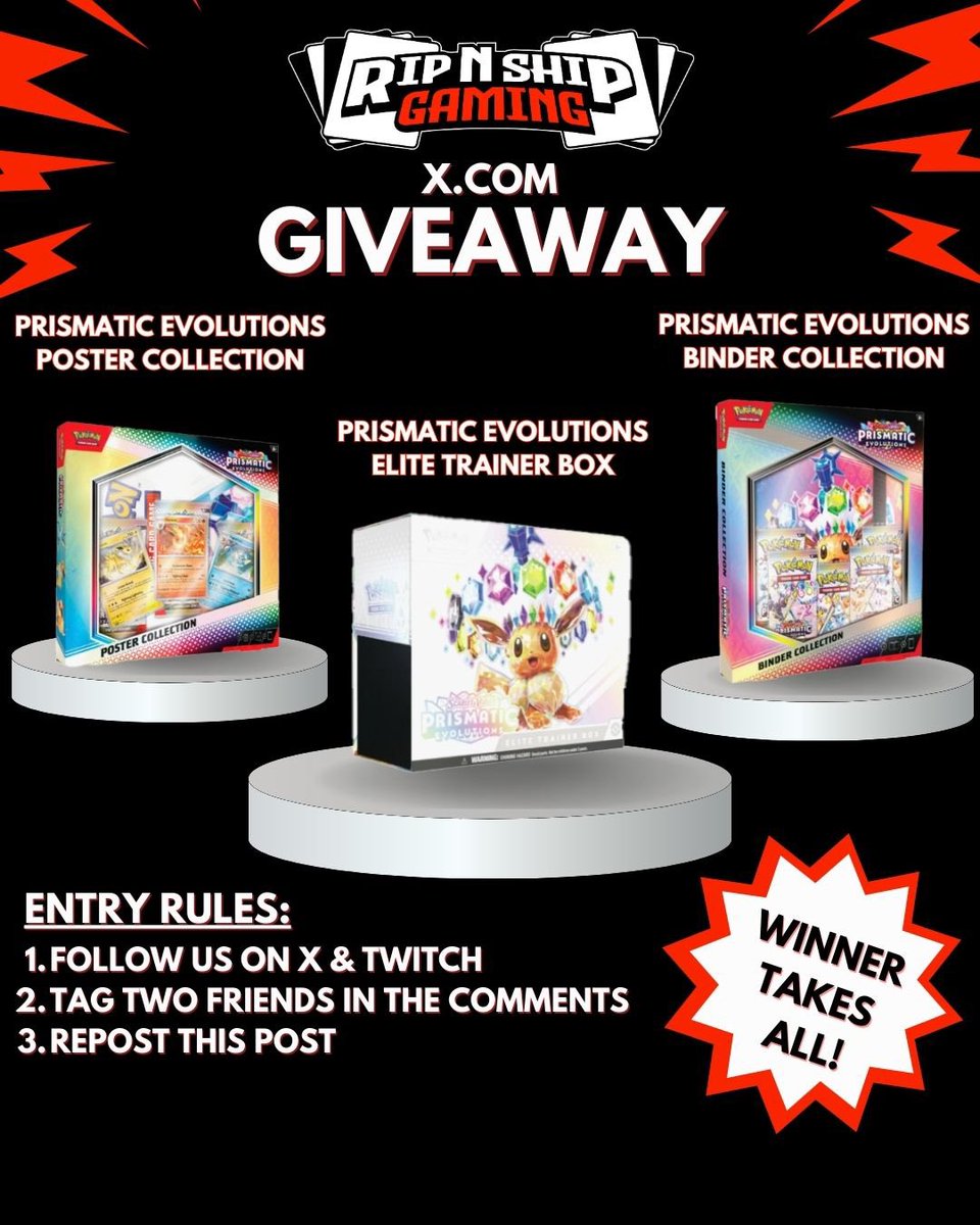 Pokémon Meech (@meechfrompallet) on Twitter photo 🚨 PRISMATIC BUNDLE GIVEAWAY🔥
Just talked <a href="/RipnShip/">RipnShipGaming</a> into doing another prismatic evolution bundle giveaway !
Like ✅
Retweet ✅
Follow <a href="/MeechFromPallet/">Pokémon Meech</a> & <a href="/RipnShip/">RipnShipGaming</a> ✅
Winner will be chosen at random 1/8
Good luck everyone 🚨 PRISMATIC BUNDLE GIVEAWAY🔥
Just talked <a href="/RipnShip/">RipnShipGaming</a> into doing another prismatic evolution bundle giveaway !
Like ✅
Retweet ✅
Follow <a href="/MeechFromPallet/">Pokémon Meech</a> & <a href="/RipnShip/">RipnShipGaming</a> ✅
Winner will be chosen at random 1/8
Good luck everyone