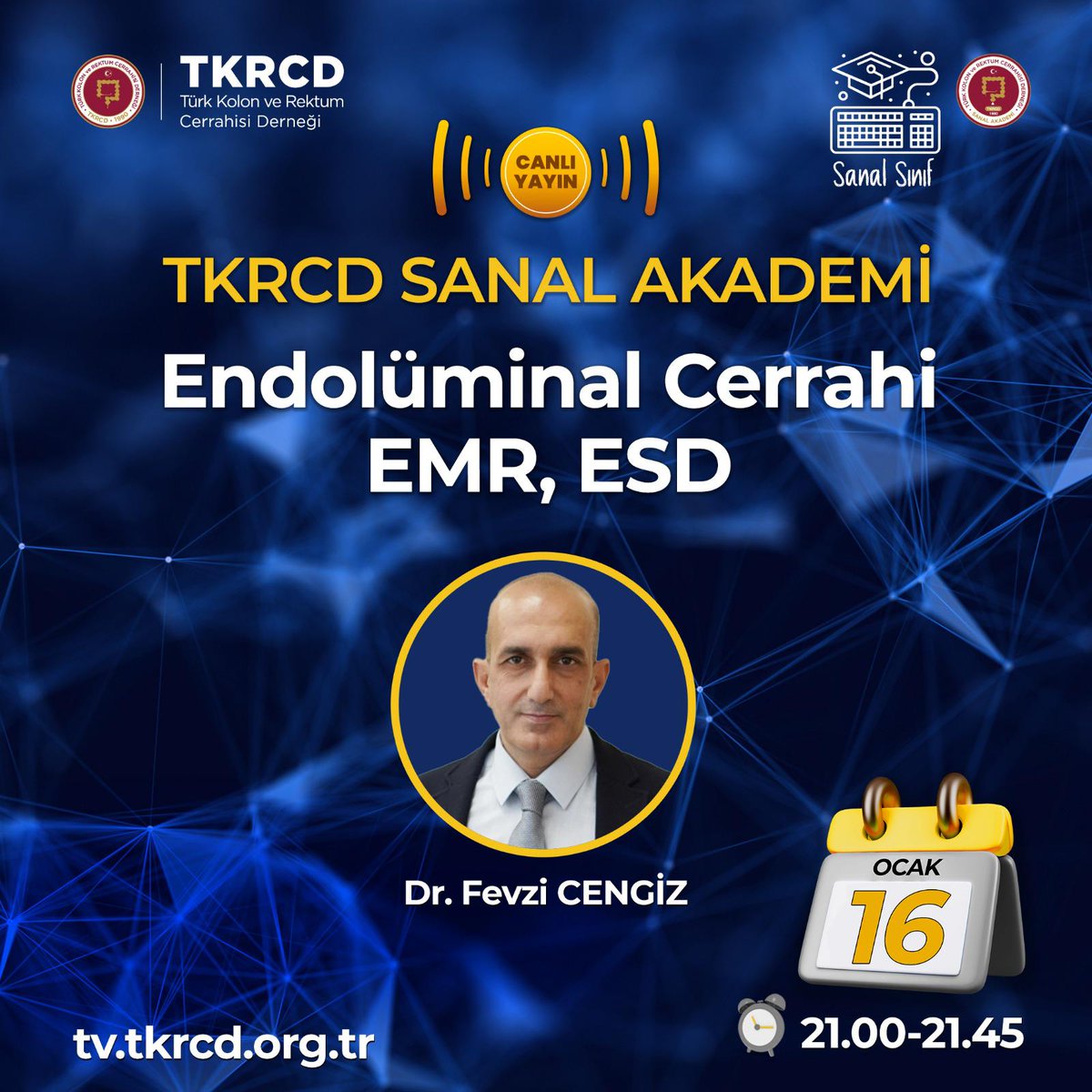 🎯 Kolonoskopiden endolüminal cerrahiye yolculuk

Doç Dr Fevzi Cengiz “Endolüminal Cerrahi” başlıklı sanal sınıf etkinliği ile bizler için Sanal Akademi'de. Kaçırmayın!

🗓 16 Ocak 2025, Perşembe
⏰ 21:00-21:45
📌 Online Canlı Yayın
tv.tkrcd.org.tr

#TKRCD #SanalAkademi