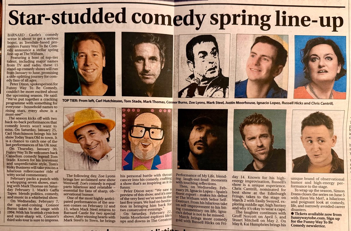 FunnyWayToBe Comedy (@funnywaytobe) on Twitter photo Thank you <a href="/teesdalemercury/">Teesdale Mercury</a> (our fave local paper) for your write up of our Spring Season. <a href="/CPHutchinson/">Carl Hutchinson</a> <a href="/TomStadeComic/">Commander Stade</a> <a href="/ConnorBurns3/">Connor Burns Comedy</a> <a href="/zoelyons/">Zoe Lyons</a> <a href="/mrmarksteel/">Mark Steel</a> <a href="/justinmoorhouse/">Justin Moorhouse</a> <a href="/russellhickss/">Russell Hicks</a> <a href="/CallMeCantrill/">Chris Cantrill's off on his debut UK tour!</a> Thank you <a href="/teesdalemercury/">Teesdale Mercury</a> (our fave local paper) for your write up of our Spring Season. <a href="/CPHutchinson/">Carl Hutchinson</a> <a href="/TomStadeComic/">Commander Stade</a> <a href="/ConnorBurns3/">Connor Burns Comedy</a> <a href="/zoelyons/">Zoe Lyons</a> <a href="/mrmarksteel/">Mark Steel</a> <a href="/justinmoorhouse/">Justin Moorhouse</a> <a href="/russellhickss/">Russell Hicks</a> <a href="/CallMeCantrill/">Chris Cantrill's off on his debut UK tour!</a>
