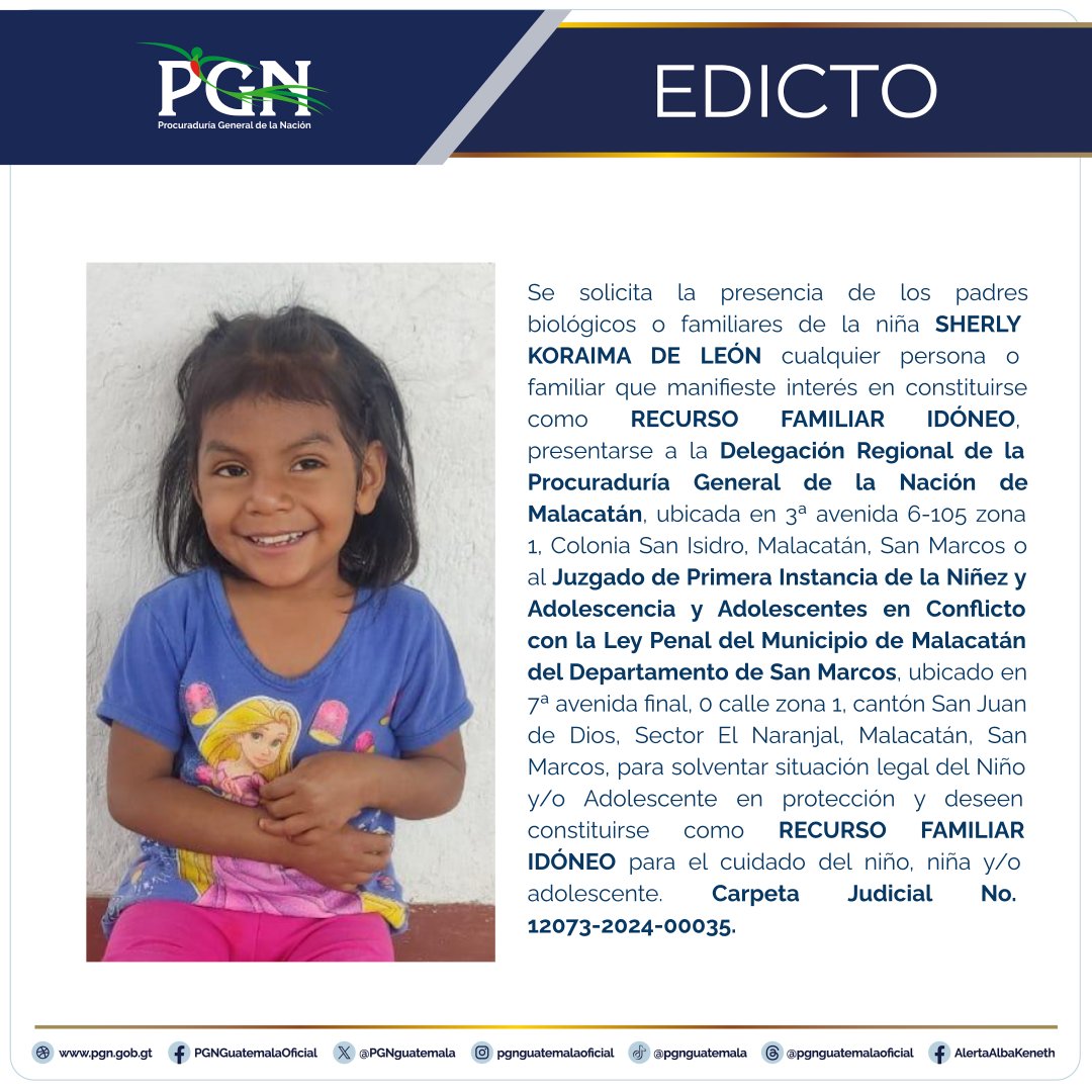 PGNguatemala's tweet photo. Tu ayuda es importante, comparte la imagen para encontrar un familiar. #Edicto #PGN https://t.co/iHdShFOpu9