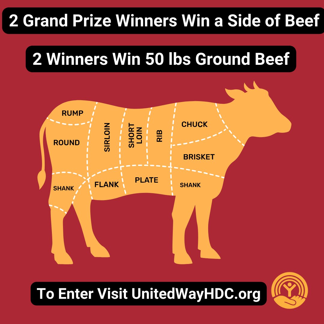UnitedWayHDC's tweet image. Get Ready to Win Big with WV Raised Beef!

Grand Prizes: 2 Winners will each receive a side of beef!

Runner-Up Prizes: 2 Winners will each get 50lbs of ground beef!

Visit our website for tickets!

Thanks to Mountain State Engine Services for sponsoring!