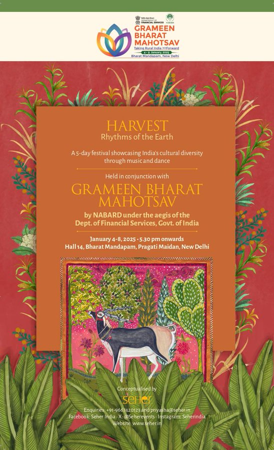 airnews_agt's tweet image. জাতীয় কৃষি ও গ্রামীণ উন্নয়ন ব্যাংক @NABARDOnline, আর্থিক সেবা বিভাগের অধীনে,
৪-৯ জানুয়ারি ২০২৫ 
দিল্লির ভারত মণ্ডপের হল নং ১৪-এ বৃহৎ সম্মেলন ও প্রদর্শনী ‘গ্রামীণ ভারত মহোৎসব #GBM-2025’র আয়োজন করেছে 
@airnewsalerts