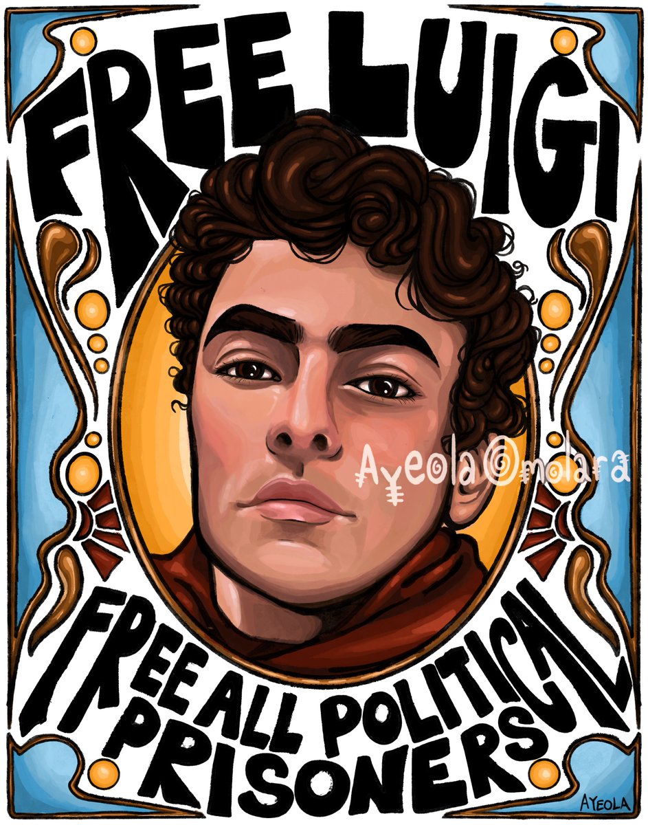 ayeola_o_k's tweet image. Free Luigi Mangione!
Free all Political Prisoners!

Support an independent Black artist and the fight for prison abolition by visiting ayeola.org today to pick up original artwork of our favorite alleged vigilante.

10% will be donated to the MOSAIC Fund for Justice