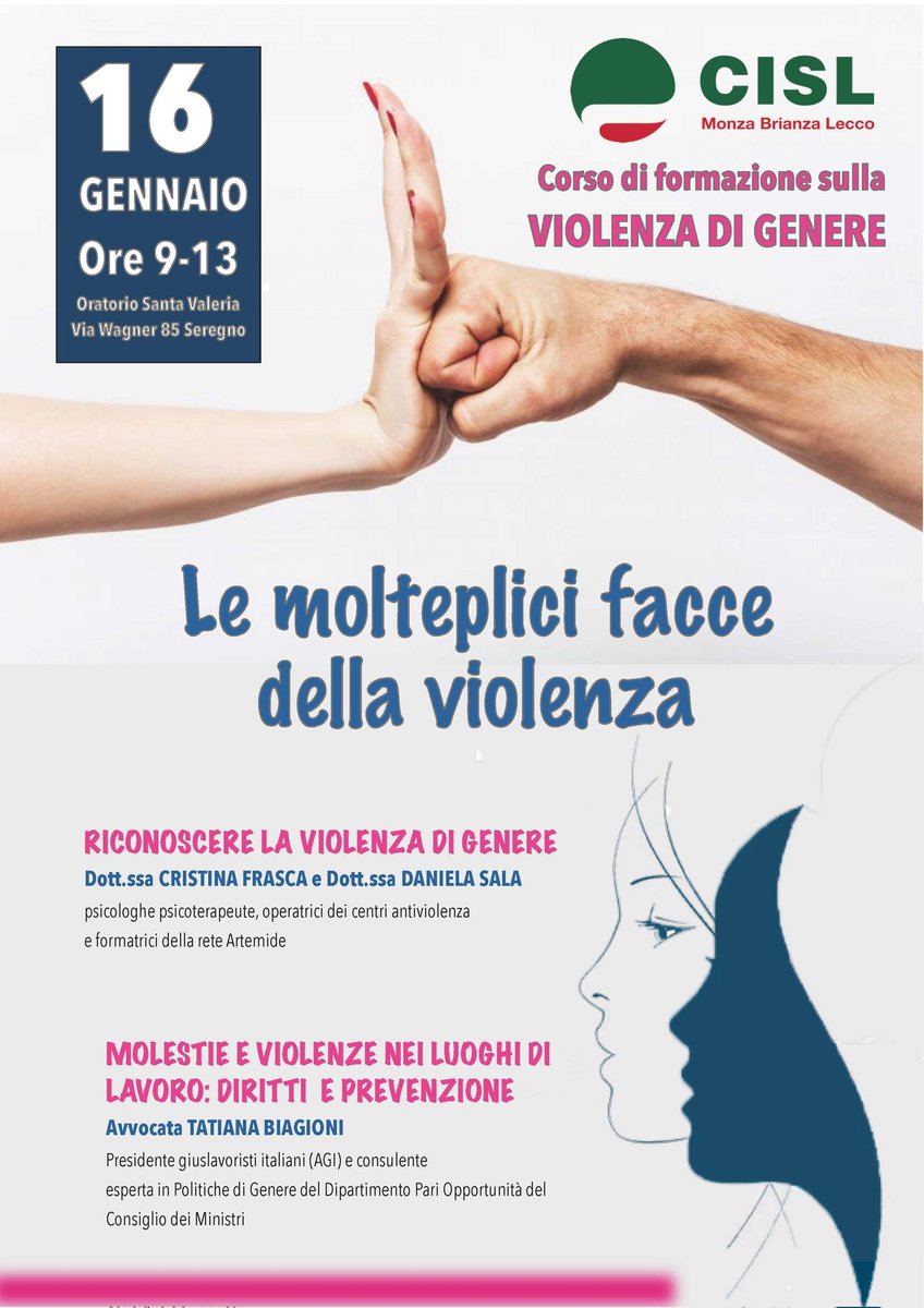 Corso di formazione sulla #violenzadigenere
16.01.2025 ore 9 a Seregno