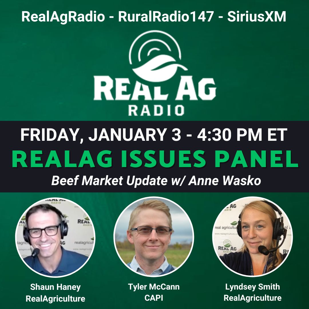 RealAgriculture (@realagriculture) on Twitter photo Catch RealAg Radio at 430E on <a href="/RuralRadio147/">RURALRADIO147</a>! Hear Beef Market Update w/ <a href="/AnneWasko/">Anne Wasko</a> of Gateway Livestock Exchange. <a href="/ShaunHaney/">Shaun Haney</a> is joined by <a href="/LyndseySmith/">lyndsey smith</a> of RealAg & <a href="/McCannTyler/">Tyler McCann</a> w/ <a href="/CdnAgriFood/">CAPI - ICPA</a> to discuss a Canadian political update, predictions of 2025, & much more! Catch RealAg Radio at 430E on <a href="/RuralRadio147/">RURALRADIO147</a>! Hear Beef Market Update w/ <a href="/AnneWasko/">Anne Wasko</a> of Gateway Livestock Exchange. <a href="/ShaunHaney/">Shaun Haney</a> is joined by <a href="/LyndseySmith/">lyndsey smith</a> of RealAg & <a href="/McCannTyler/">Tyler McCann</a> w/ <a href="/CdnAgriFood/">CAPI - ICPA</a> to discuss a Canadian political update, predictions of 2025, & much more!