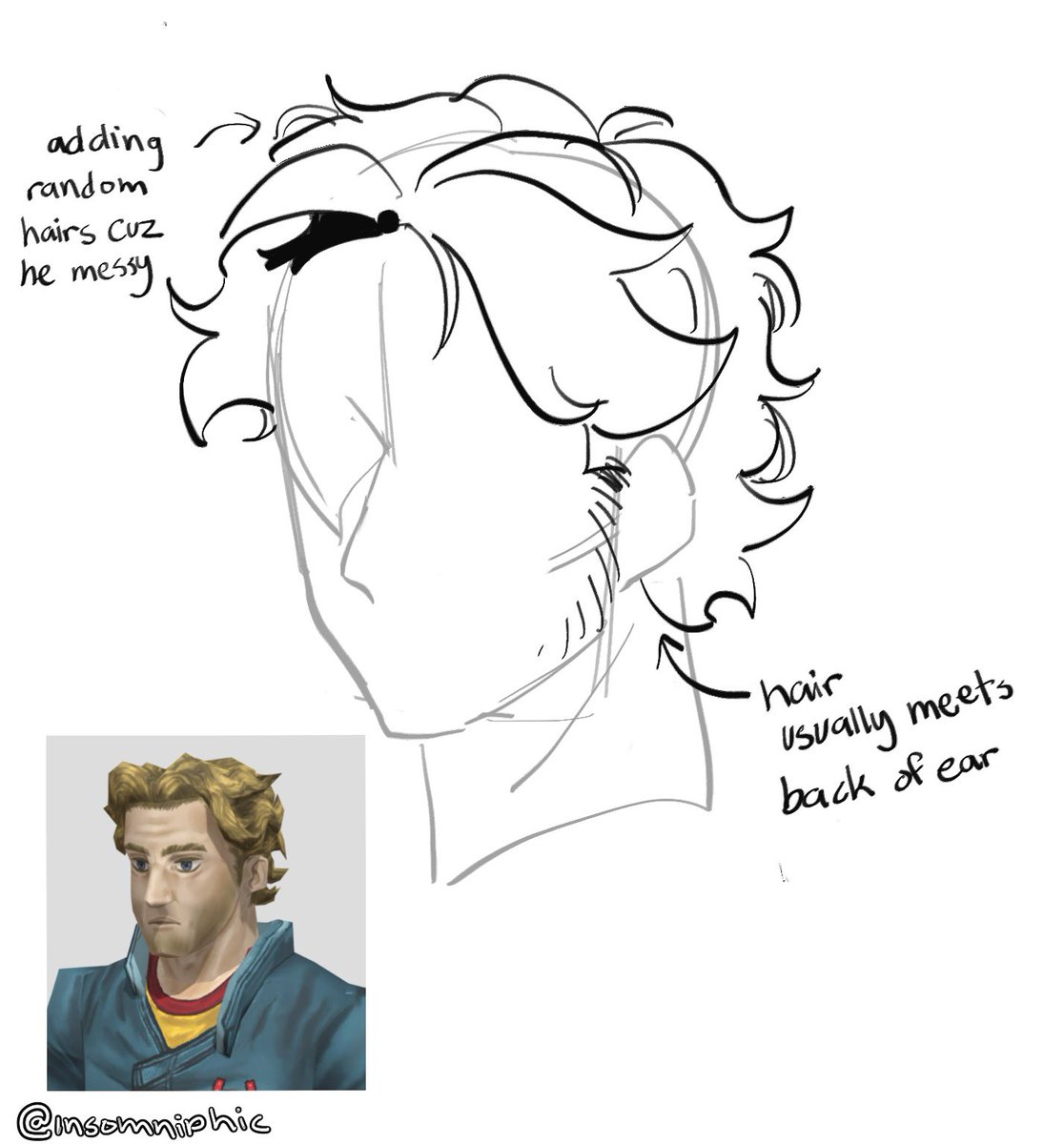 InSomniphicAlt's tweet image. Someone asked how to do Curly’s hair, and I offered them my method 🥰