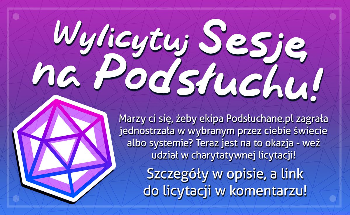 Wylicytujcie Sesję na Podsłuchu dla WOŚP!

Zawsze chcieliście zobaczyć ekipę SnP w jakimś konkretnym świecie albo systemie? Teraz macie ku temu okazję!
Szczegóły w opisie aukcji.
allegro.pl/oferta/wylicyt…