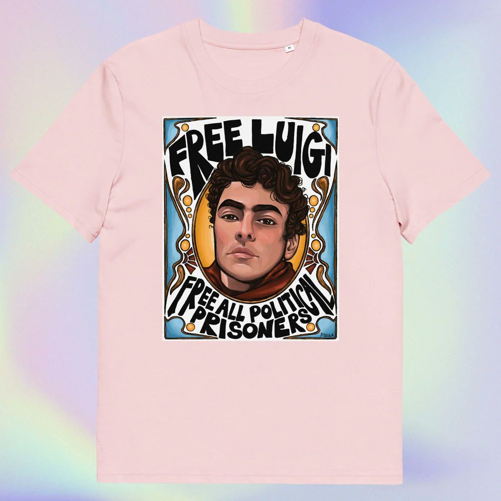 ayeola_o_k's tweet image. Stickers, Poster prints and t-shirts are available at ayeola.org Free shipping on all orders :) Free Luigi Mangione! Free all political prisoners #luigiart #LuigiMangioneart #luigimerch