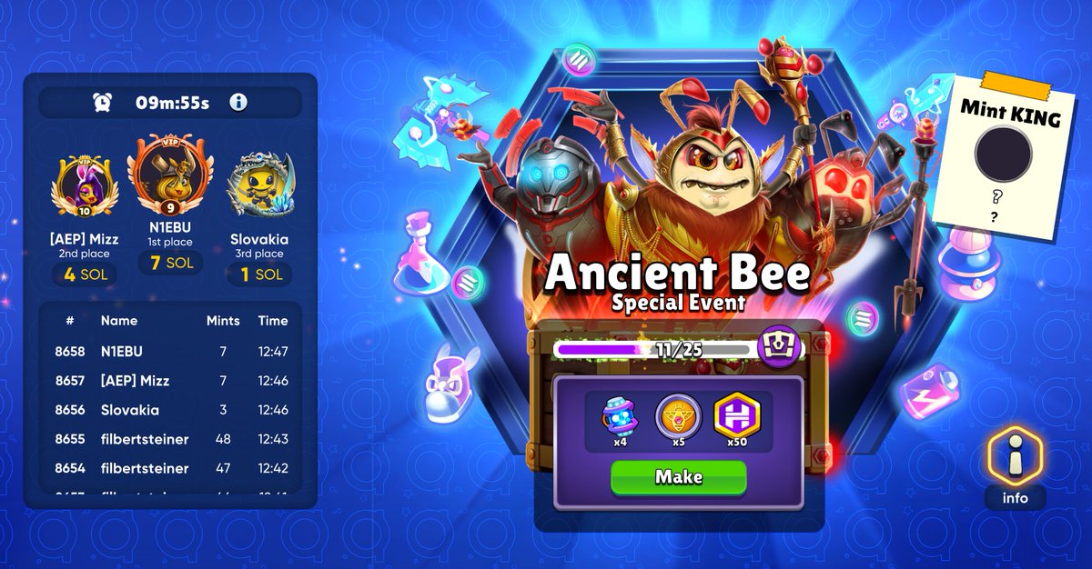 🚨 LAST CHANCE: Split 12 SOL between final 3 minters <a href="/PlayHoneyland/">Honeyland 🐝</a>!

8,650 MINTED → 10K UNLOCKS: 
👑 5 SOL Mint King 
🎲 5 SOL In Random Drops

1.3K left until bonus pool! Who's in?

play.honey.land