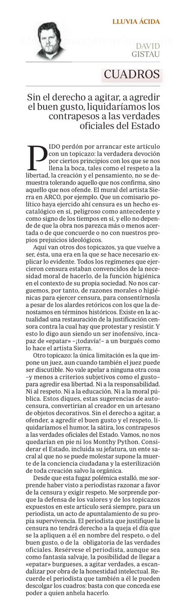 Hablando de libertad de expresión. Por este artículo la dirección de <a href="/abc_es/">ABC.es</a> de 2018 intentó arrinconar a Gistau. Lo que consiguieron fue hastiarlo.