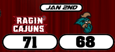 Sun Belt Syndicate (@sunbeltsyndicat) on Twitter photo A big second half helps propel the surprising <a href="/RaginCajunsMBB/">Louisiana Ragin’ Cajuns® Men's Basketball</a> past <a href="/CoastalMBB/">Coastal Men's Basketball</a>, 71-68. <a href="/YBS_BIGMO/">Mostapha El Moutaouakkil</a> led all scorers with 21 points to go with 7 rebounds. The Chants had 3 in double figures, led by <a href="/RaSheedDJones11/">RaSheed Jones</a> with 19 points. A big second half helps propel the surprising <a href="/RaginCajunsMBB/">Louisiana Ragin’ Cajuns® Men's Basketball</a> past <a href="/CoastalMBB/">Coastal Men's Basketball</a>, 71-68. <a href="/YBS_BIGMO/">Mostapha El Moutaouakkil</a> led all scorers with 21 points to go with 7 rebounds. The Chants had 3 in double figures, led by <a href="/RaSheedDJones11/">RaSheed Jones</a> with 19 points.