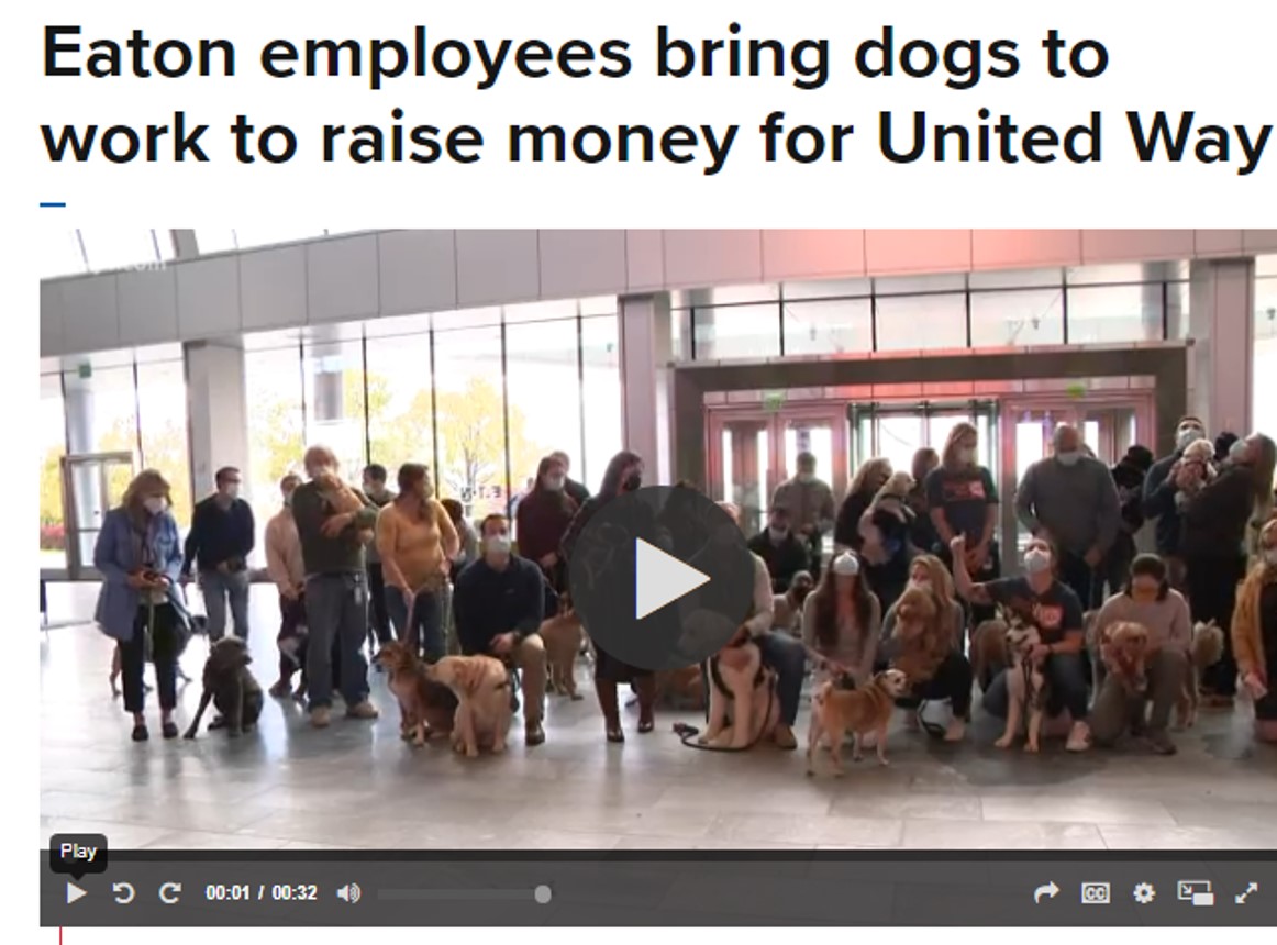 Read how we helped <a href="/eatoncorp/">Eaton</a>'s office employees bring their dogs to work to support <a href="/UnitedWayCLE/">United Way Cleveland</a>. What a doggone good time! 

Thanks for the story <a href="/wkyc/">WKYC 3News</a> Channel 3 - Cleveland!

#SuccessStory 
#WorkplaceGiving 
#UnitedWay 
#LiveUnited 

wkyc.com/video/entertai…