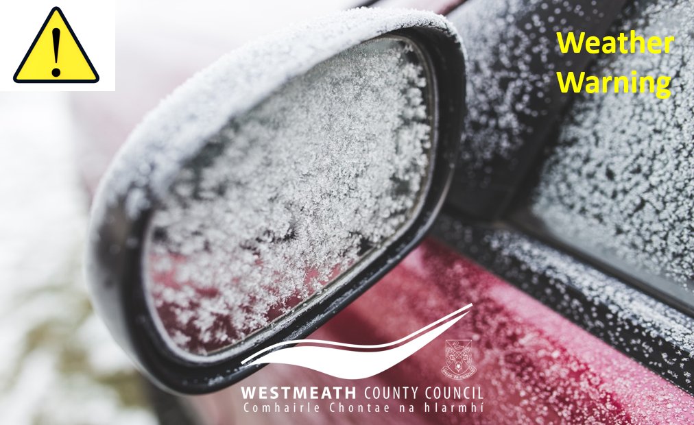 ❄🌨❄ Current Warnings for Westmeath -Subject to change

⚠ Status Yellow Snow/Ice Warning will take affect from Saturday 4th Jan 2025 17:00 to Sunday 5th Jan 2025 17:00

❄ Weather Advisory in place for Ireland from Saturday 4th Jan 2025 00:00 to Monday 6th Jan 2025 00:00.

🔹