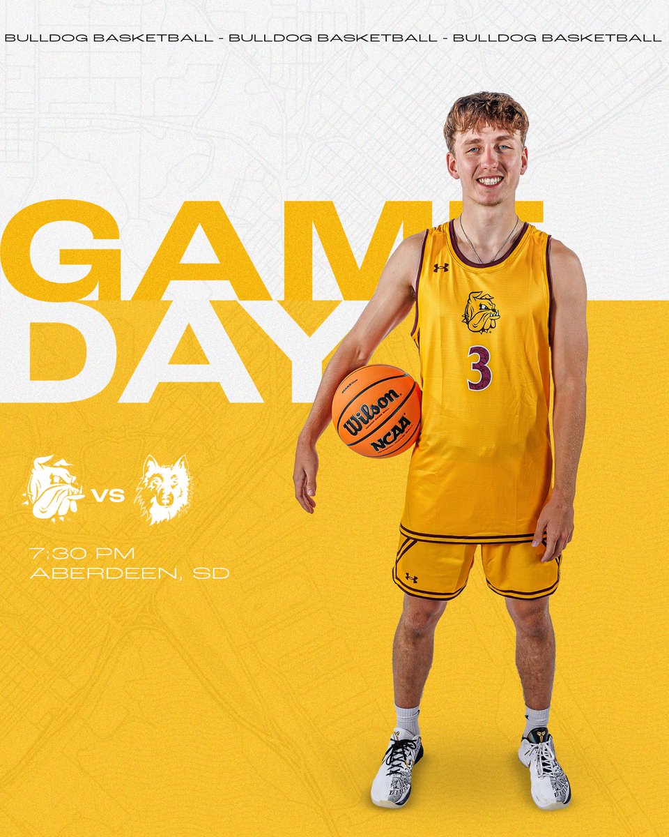 First Gameday of 2025 🎉

🆚Northern State
📍Aberdeen, SD
⏰7:30 PM
📺nsicnetwork.com/umdbulldogs/
📊sidearmstats.com/northern/mbbal…

#MakeMoves x #BulldogCountry 🐶🏀