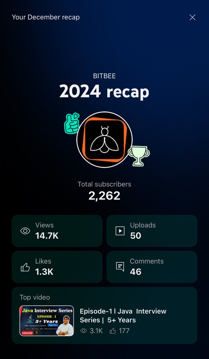 bitbee24's tweet image. 🙂🙏  Thanking you everyone of you for giving a start-end #2024 with YT ▶️ 🚀

🔗 linktw.in/IQjWHb

#bitbee #youtube #2024 #dsa #java #leetcode #codinginterviews