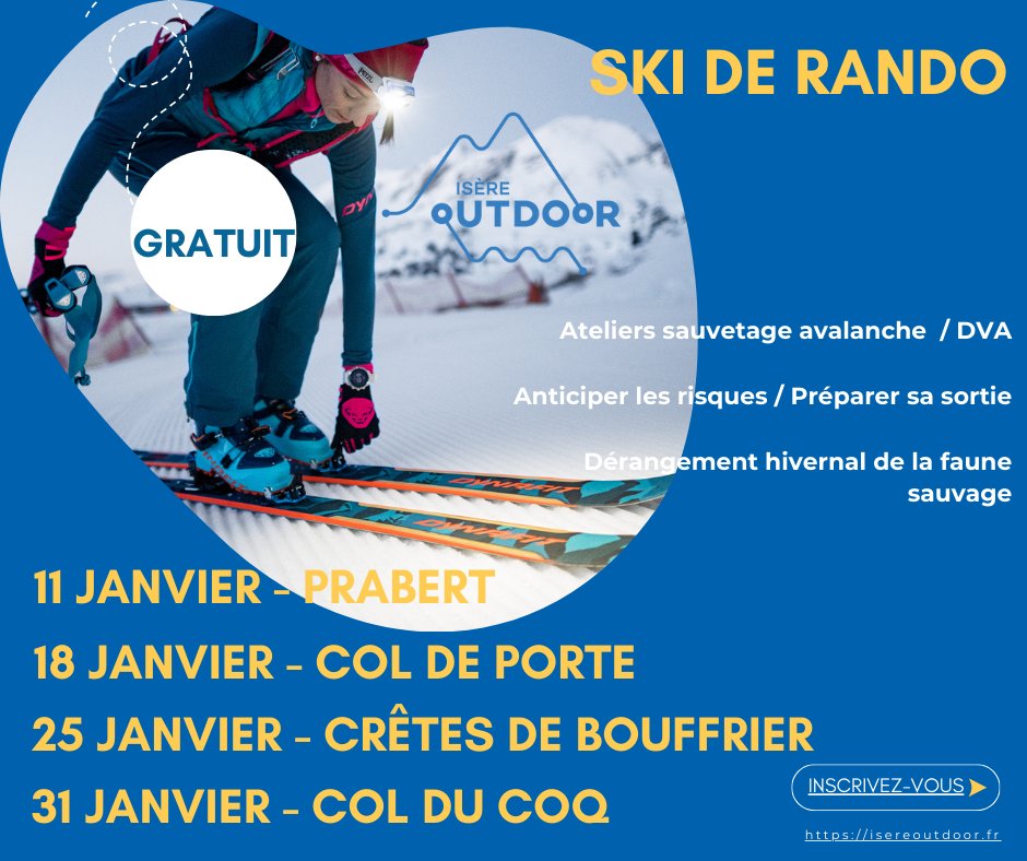 CDIsere's tweet photo. 🏔️ Initiez-vous au ski de rando avec des ateliers pratiques : prévention, sauvetage, protection de la faune, et rando à la Belle Étoile ✨
📅 Plusieurs dates en #Isère, inscription GRATUITE sur Isère Outdoor !
👉https://t.co/z5AgDHK3T0
#IsereOutdoor #SkiDeRando #prevention #ski https://t.co/aUm34JBNfn