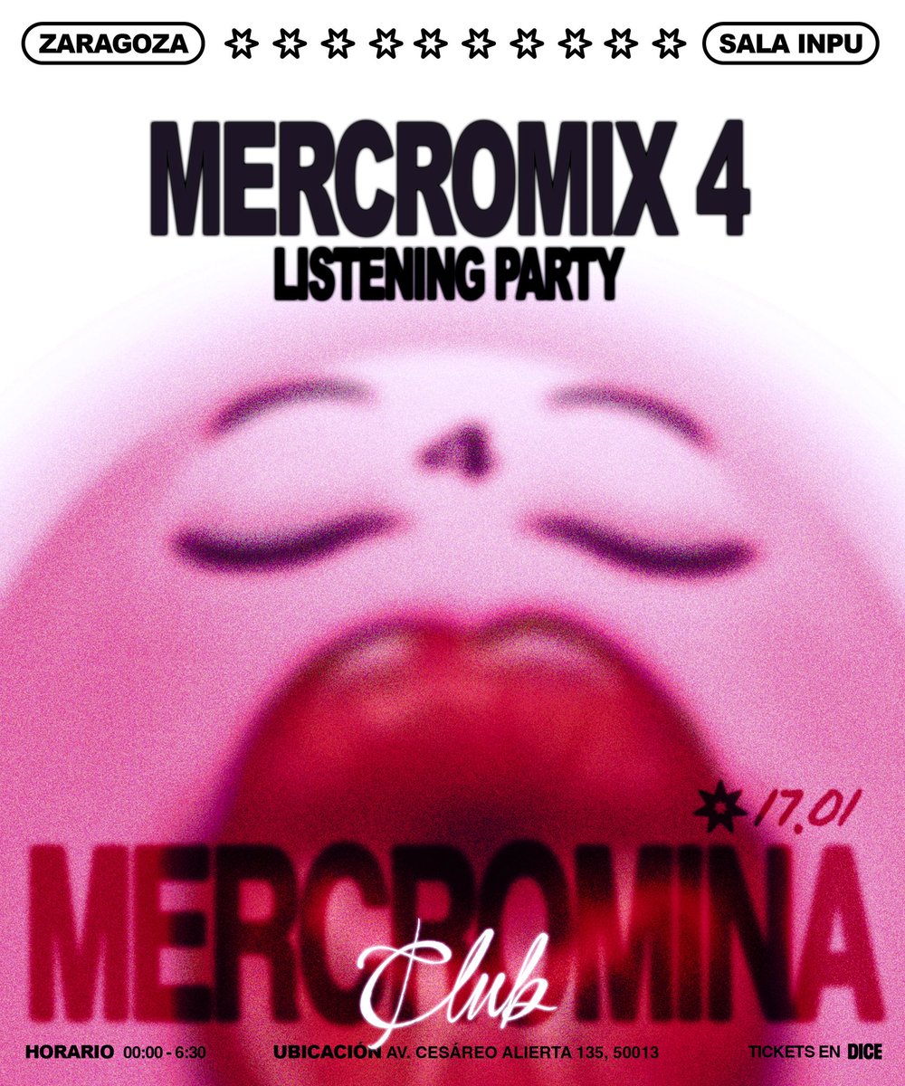 17/01 #MERCRO LISTENING PARTY EN EXCLUSIVA DEL #MERCROMIX4 💿 seguimos con espiritu navideño tickets 5€/10€ sin/con consumicion 🗣️

link.dice.fm/WFxQUHsiRPb?sh…