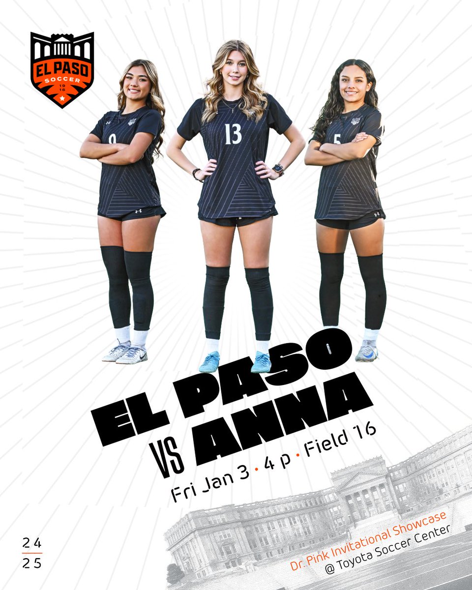 ⚽️ Dr. Pink Soccer Invitational Showcase
📍 Toyota Soccer Center

🐅 vs Melissa
🗓️ Fri • Jan 3
⏰ 12 pm
🏟️ Field 17

🐅 vs Anna
🗓️ Fri • Jan 3
⏰ 4 pm
🏟️ Field 16