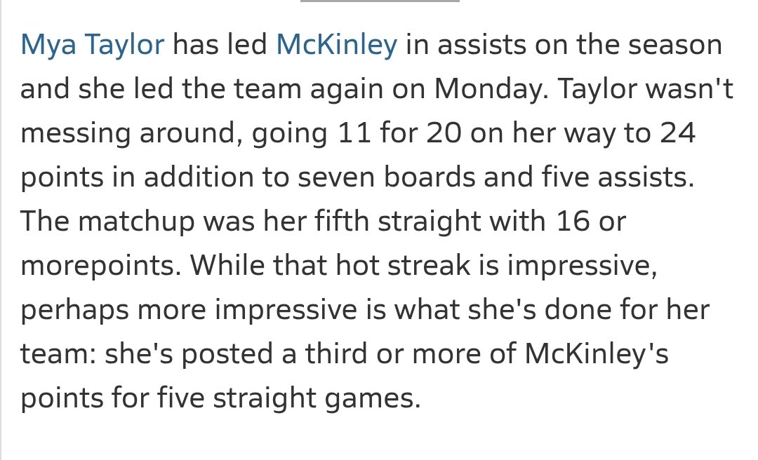 Mya Taylor 

Game Stats 12/30/24
 • Points: 24
 • Rebounds: 7
 • assists: 5

Player Information
 • High School: Canton McKinley HS
 • AAU Team: Trendsetters💜
 • Instagram:Mya_taylor11
 • Twitter: <a href="/MyaTaylor423073/">Mya Taylor</a>

Follow!
