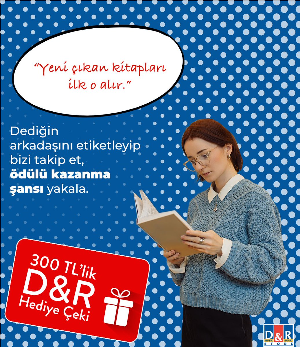 Sadece takipçilerimize özel, Cuma şansı D&amp;R yarışması kitapsever arkadaşın için geliyor. Bizi takip edip “Yeni çıkan kitapları ilk o alır.” dediğin arkadaşını bu postun altına etiketle, 300 TL’lik D&amp;R hediye çeki kazanma şansı yakala!