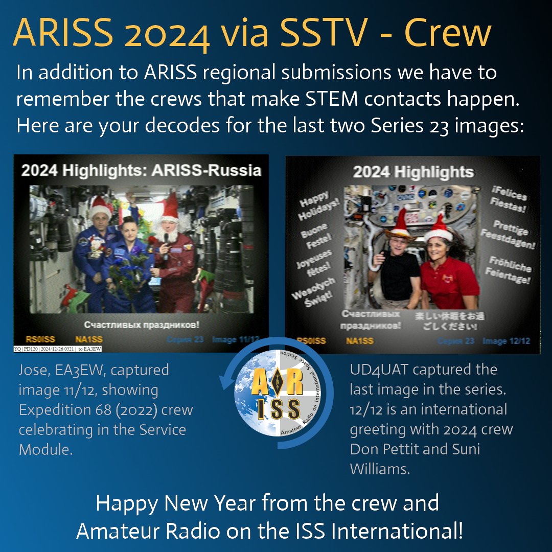 We are so appreciative of the crews that make all the ARISS STEM contacts happen throughout the year.  

The final two images in this ARISS SSTV event look at members of the Expedition 68 and 72 crew.  

Thanks to the crew, the ARISS teams and our fans for a terrific event!