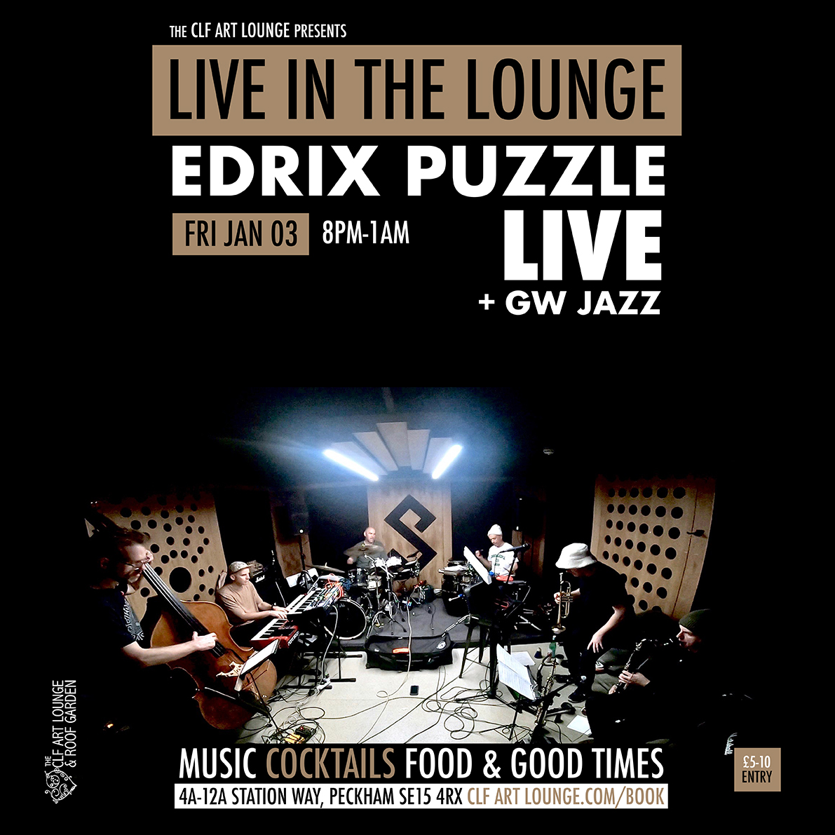TONIGHT / EDRIX PUZZLE LIVE IN THE LOUNGE!! Fri Jan 03 (8pm-1am) - Time to step outside and get deeper as Live In The Lounge presents the truly outstanding soundscape stylings of experimental ethereal audio travellers EDRIX PUZZLE (LIVE) + GW JAZZ 🚀⭐️🔥 clfartlounge.com/book
