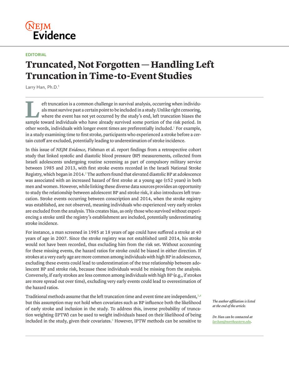 In this statistical editorial, Larry Han, PhD, reviews the concept of left truncation in time-to-event studies. Read the editorial: eviden.cc/3ZiP0mb 

#ClinicalTrials