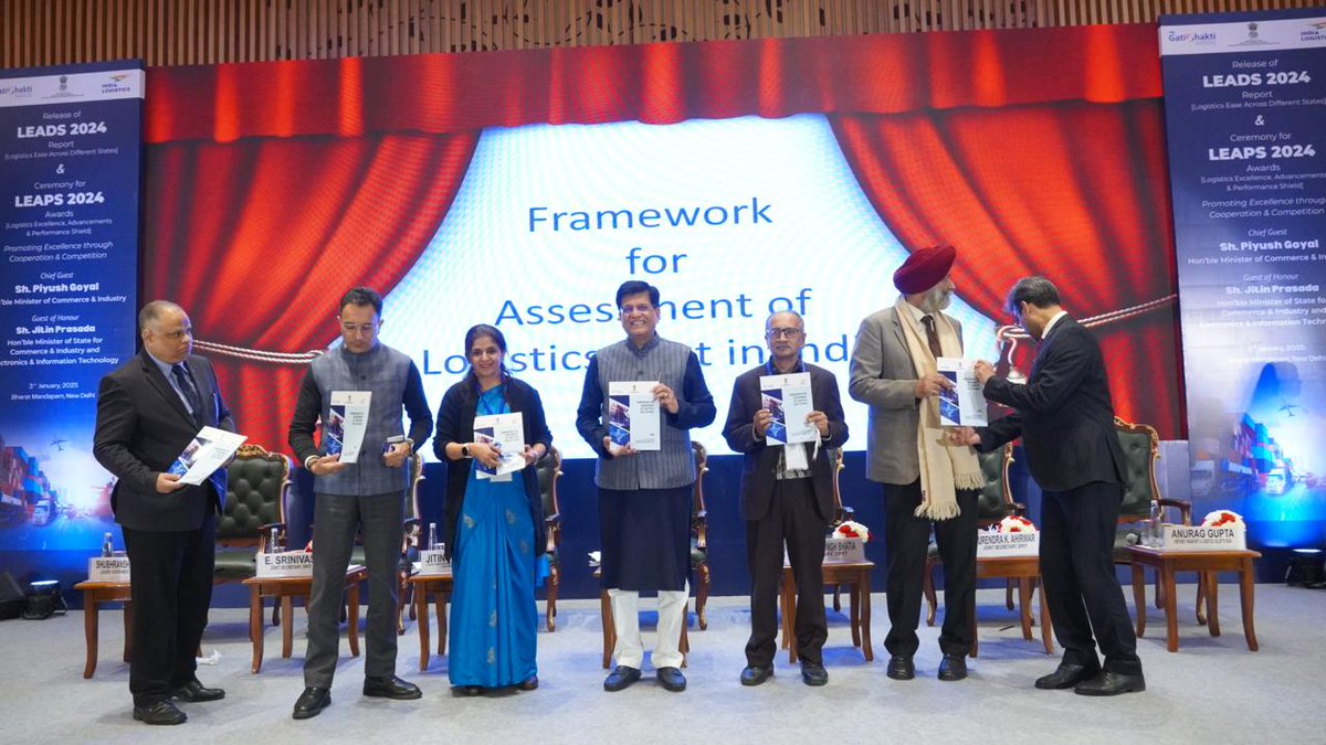 @Logistics_MoCIGOV (@logistics_moci) on Twitter photo Hon'ble CIM, <a href="/PiyushGoyal/">Piyush Goyal</a>, in the presence of Sh. <a href="/JitinPrasada/">Jitin Prasada जितिन प्रसाद</a> Hon'ble Minister of State for MoCI and <a href="/GoI_MeitY/">Ministry of Electronics & IT</a>, and Sh. Amardeep Singh Bhatia, Secretary, <a href="/DPIITGoI/">DPIIT India</a>, & other esteemed dignitaries, launched #LEADS2024 report and Logistics Cost Framework today at Bharat Mandapam! Hon'ble CIM, <a href="/PiyushGoyal/">Piyush Goyal</a>, in the presence of Sh. <a href="/JitinPrasada/">Jitin Prasada जितिन प्रसाद</a> Hon'ble Minister of State for MoCI and <a href="/GoI_MeitY/">Ministry of Electronics & IT</a>, and Sh. Amardeep Singh Bhatia, Secretary, <a href="/DPIITGoI/">DPIIT India</a>, & other esteemed dignitaries, launched #LEADS2024 report and Logistics Cost Framework today at Bharat Mandapam!