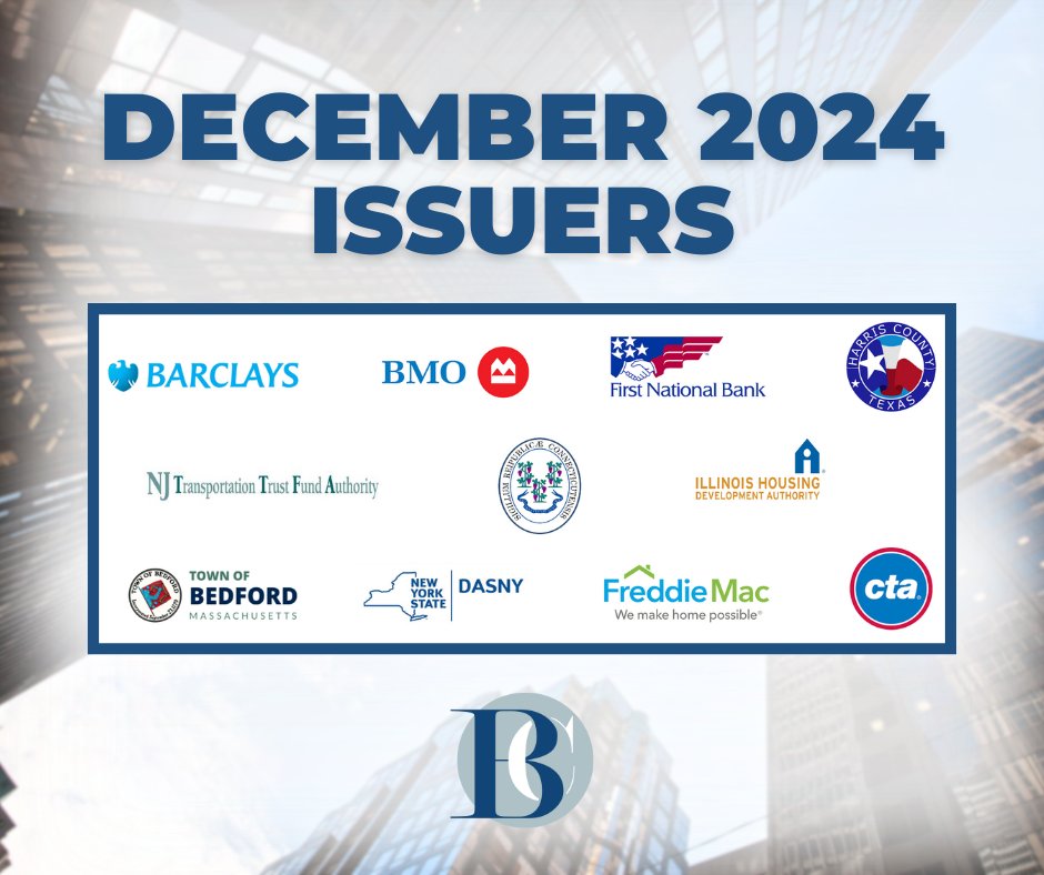Thank you to our December 2024 issuers. We are honored to have been included in these transactions and look forward to continuing to provide best-in-class service to our institutional clients. More: bancroft4vets.com/2025/01/bancro…

#InstitutionalBrokerDealer #CapitalMarkets