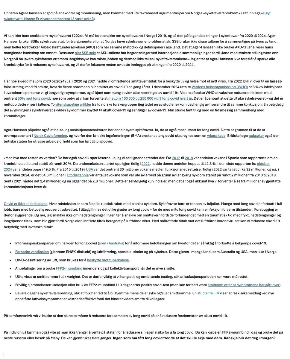 Nettavisen takket nei til svaret mitt til <a href="/agerhanssen/">Christen Ager-Hanssen</a> angående sykefravær i Norge. Jeg legger det ut her i stedet.