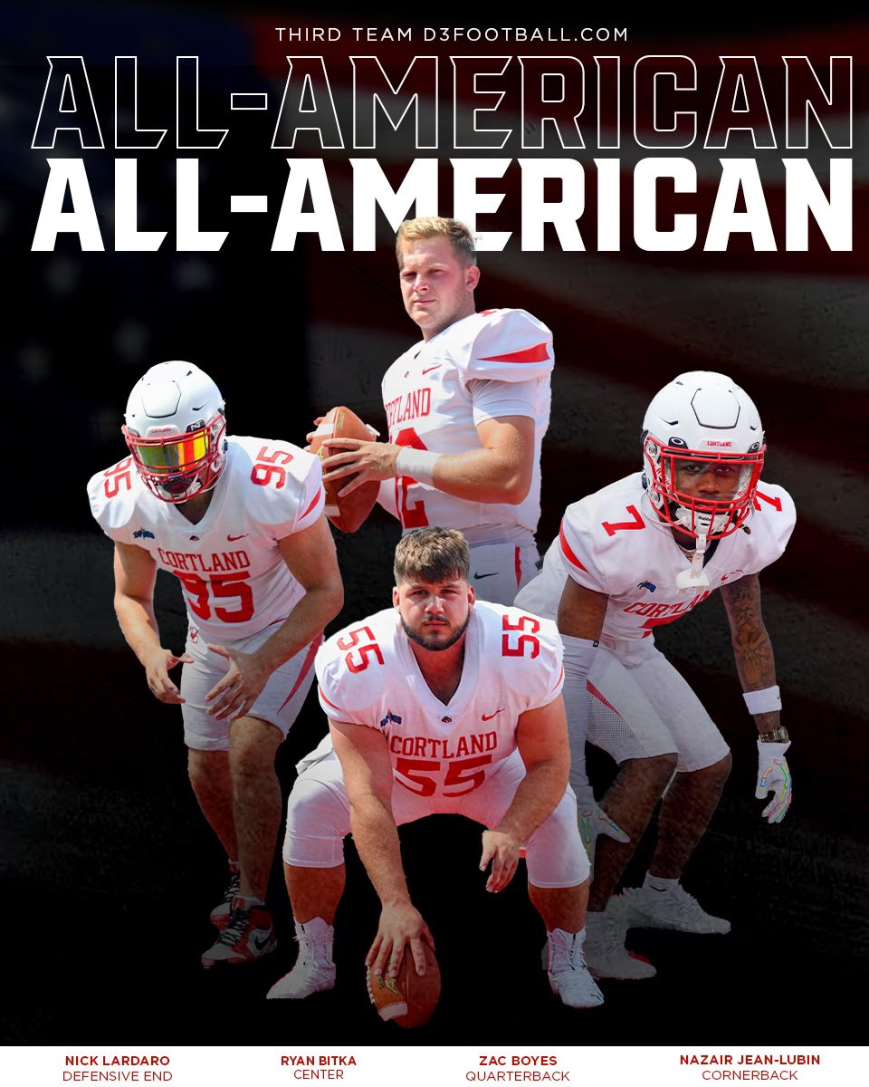 Congrats to our D3Football.com All-Americans 🇺🇸

🔴 Nick Lardaro

⚪️ Ryan Bitka 

🔴 Zac Boyes

⚪️ Nazair Jean-Lubin

#DragonRising