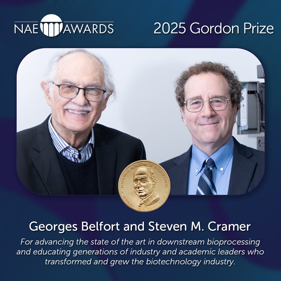 National Academy of Engineering (@thenaeng) on Twitter photo Congratulations to NAE members Georges Belfort and Steven Cramer, <a href="/rpi/">Rensselaer Polytechnic Institute</a>, for being named the 2025 Bernard M. Gordon Prize for Innovation in Engineering and Technology Education recipients!
Read the full award announcement here: ow.ly/KX0O50UzlKt Congratulations to NAE members Georges Belfort and Steven Cramer, <a href="/rpi/">Rensselaer Polytechnic Institute</a>, for being named the 2025 Bernard M. Gordon Prize for Innovation in Engineering and Technology Education recipients!
Read the full award announcement here: ow.ly/KX0O50UzlKt