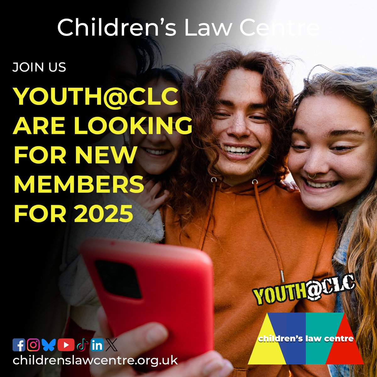 We have opened expressions of interest for 14 – 18 year olds to join our youth advisory panel Youth@CLC.

Find out more at childrenslawcentre.org.uk/youthclc-recru…