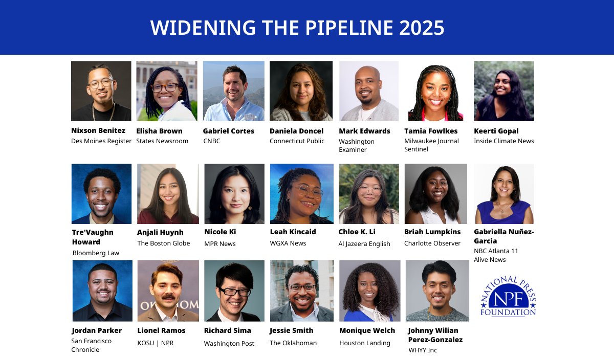 NPF is pleased to welcome 20 journalists from across the country to its 2025 Widening the Pipeline Fellowship, designed to support journalists of color staying in – and leading – the newsrooms of tomorrow.
nationalpress.org/newsfeed/npf-n…
