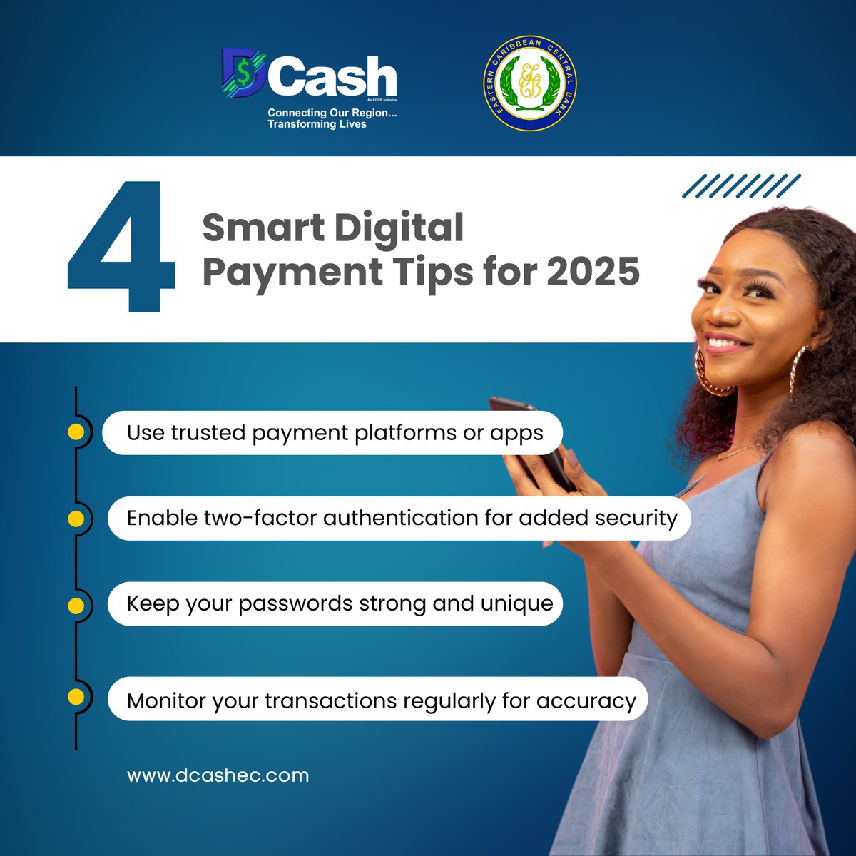 DCash_EC's tweet image. 🛡️ Smart Digital Payment Tips for 2025:
✔️ Use trusted payment apps
✔️ Enable two-factor authentication
✔️ Keep strong passwords
✔️ Monitor transactions regularly
Stay secure while enjoying the ease of digital payments! 💻💳
#DigitalPayments #SecurePayments #FinTech #ECCU