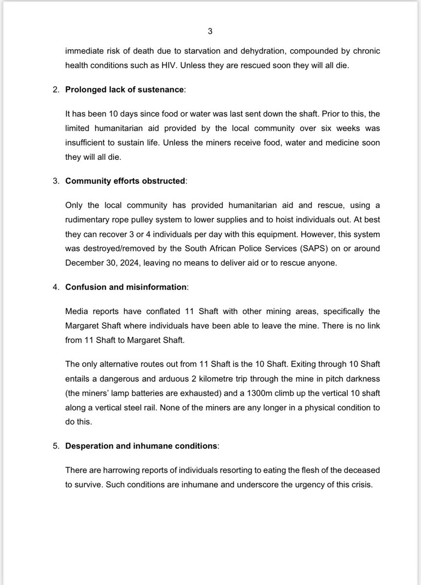 A letter sent today to President Ramaphosa calling for his and his government’s urgent intervention in the humanitarian crisis that has developed at 11 Shaft at Stilfontein, where 800 miners face imminent death.