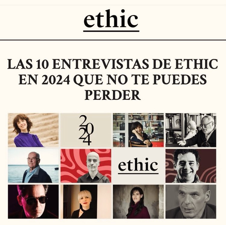 Propuestas de lectura sobre una constelación de temas: neurociencia, trabajo, oncología, ciberseguridad, utopías, música, amor… <a href="/Ethic_/">Ethic</a> ofrece siempre estímulo intelectual. 

👉 ethic.es/las-10-entrevi…

El honor de compartir espacio con <a href="/CarissaVeliz/">Carissa Véliz</a> <a href="/BrunaHusky/">Rosa Montero</a> <a href="/RemediosZafra/">Remedios Zafra</a>