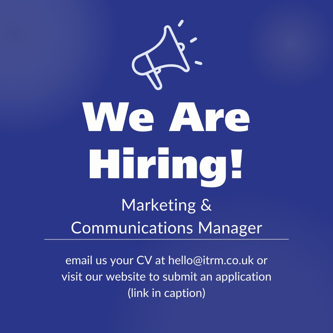 📢We are hiring!

We are searching for a Marketing &amp; Communications Manager with strong digital and direct B2B experience.

For more information and to apply, visit: itrm.co.uk/about/careers/…

No recruiters please.

#hiring #marketingjobs #IT #martech #digitalmarketing  #newrole