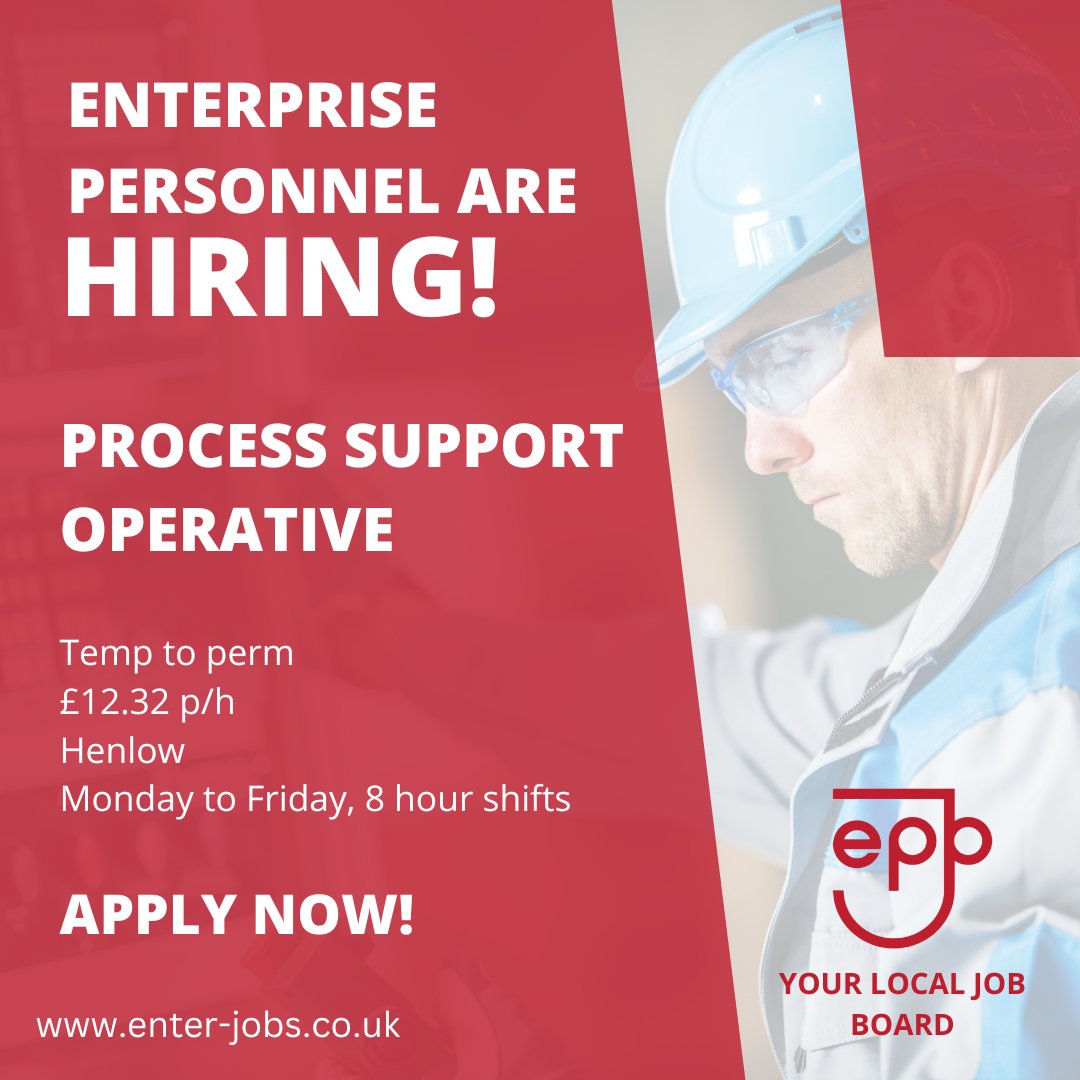 EnterJobs's tweet image. Enterprise Personnel's client is seeking Process Support Operatives to join their team in Henlow.
Apply now via our website!

#processsupportoperative #processsupport #supportoperative #operativejobs #operatingmachinery #machineoperator #machineoperative #henlow #bedfordshire