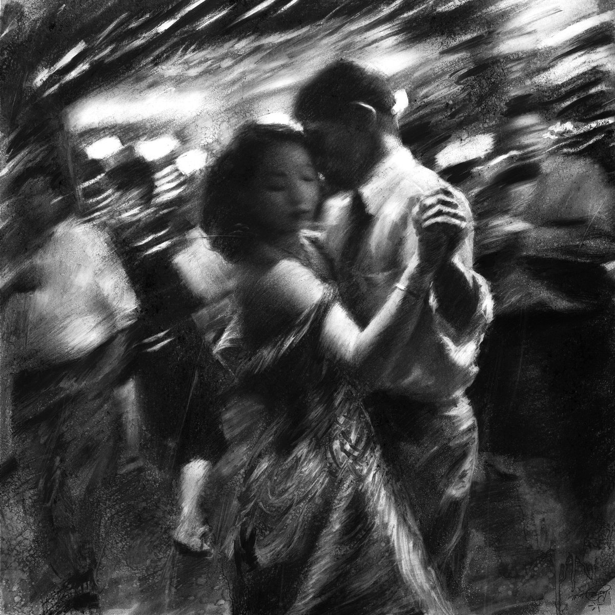 We danced, not knowing whether it was the beginning or the end.

‘Moments of Grace’ – charcoal drawing on paper (56x56 cm).