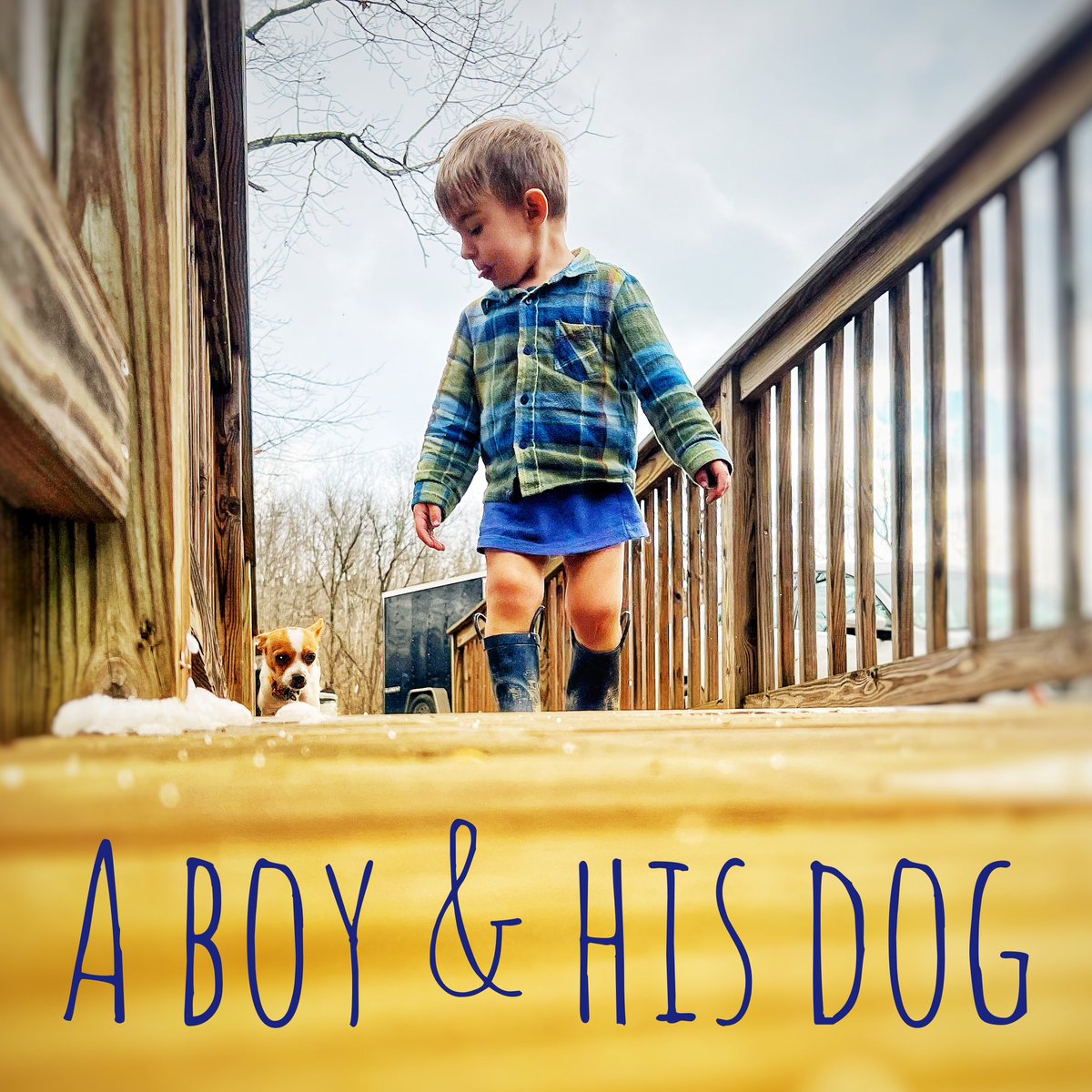 hackableanimal's tweet image. 25 degrees outside and this kid takes his dog for a walk in underwear, boots, snd a flannel. Country living!