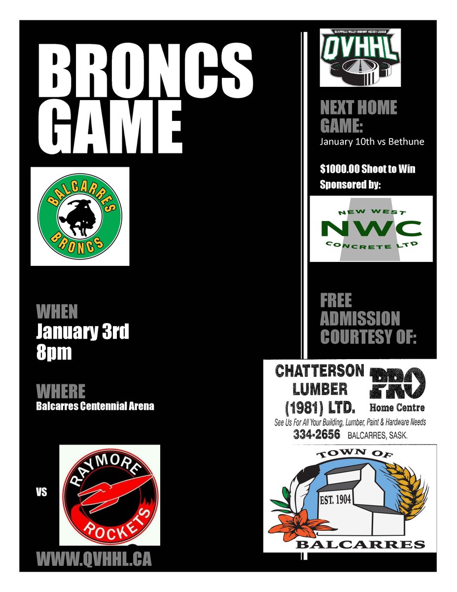 Gameday! Big day in the #polardome
$1000 shoot to win
Top team in the #qvhhl <a href="/RocketsRaymore/">Raymore Rockets</a> come to town
Calcutta Shoot out to follow
and Free Admission Courtesy #chattersonlumber and #townofBalcarres
