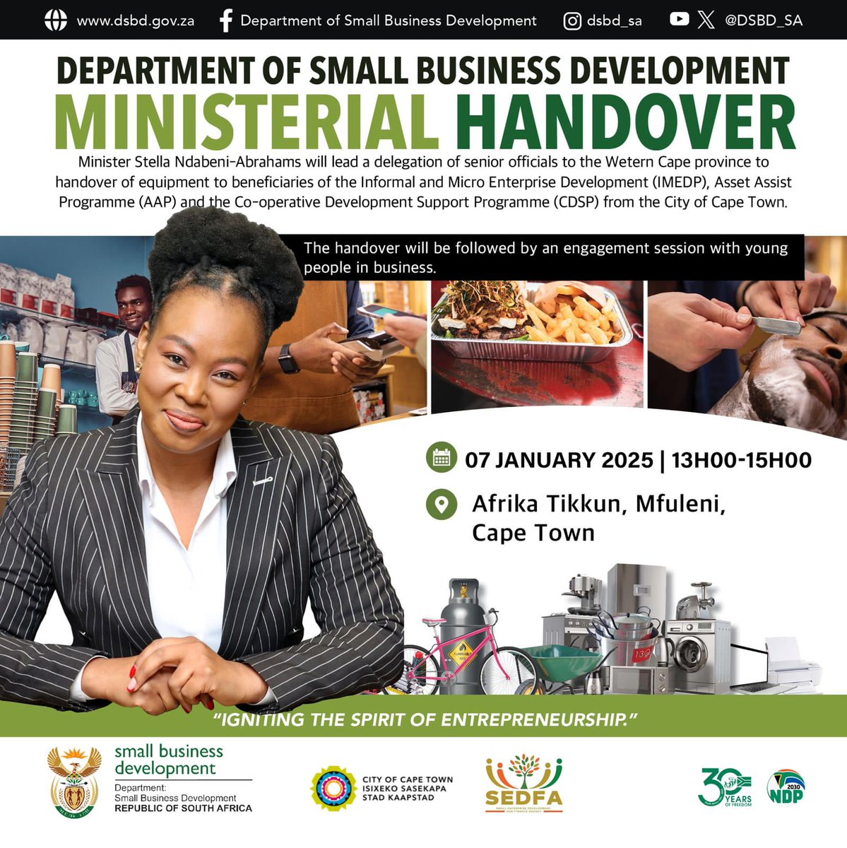 Starting the year on a high note by empowering our MSMEs and Co-operatives!  

We will be handing over essential working equipment and materials to beneficiaries of the AAP, CDSP, and IMEDP.   

#DSBDatWork