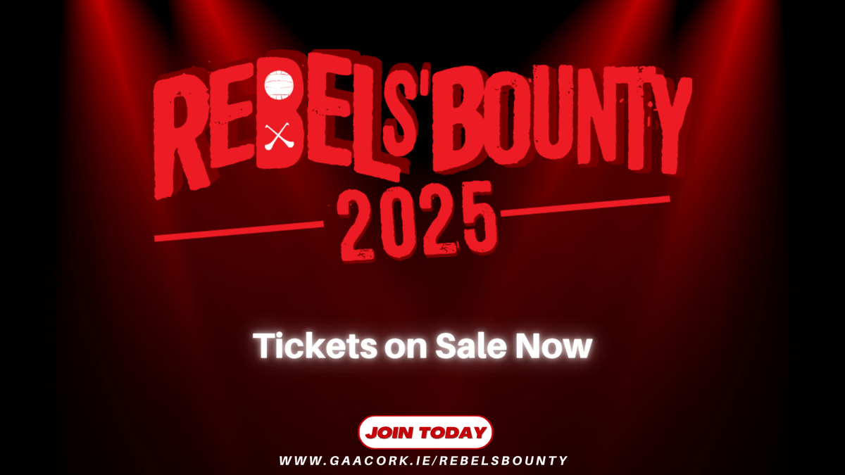 🎉 Rebels' Bounty 2025 tickets are NOW ON SALE! 🎟️

💰 €500,000 in prizes
🏆 12 draws, 360 winners
🔥 Top prize: €20K monthly, €100K in December!

Support your club &amp; Cork GAA! 🎯
Get your ticket today: gaacork.ie/rebelsbounty/ 

#RebelsBounty #CorkGAA #SupportYourClub
