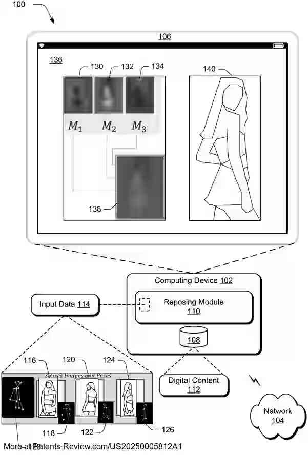 PatentPulse's tweet image. Adobe&apos;s new patent appl. #US20250005812A1 reveals a system for #DigitalImage reposing using #MachineLearning. It processes multiple views to adjust poses in images, creating output with spatial accuracy. A game-changer for #AI in imaging! $ADBE #PatentApplication #AdobeInc