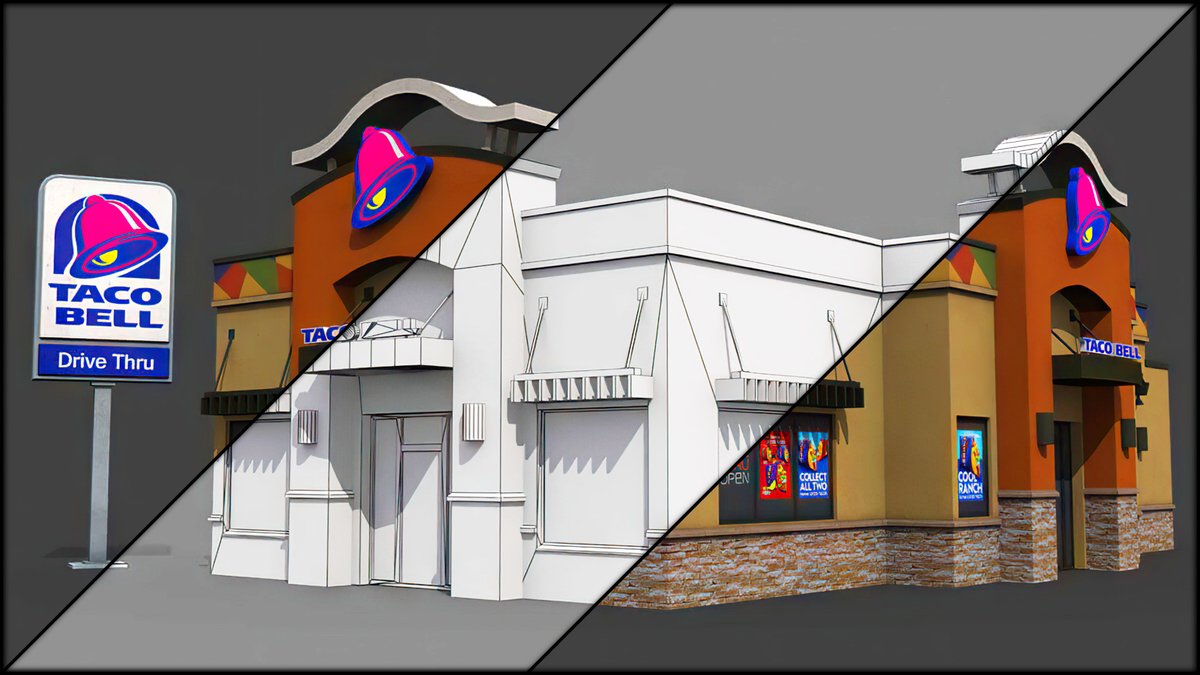 RenderHub3D's tweet photo. Do you need game-ready 3D models of buildings or other structures? Find them at RenderHub! Check out this nice Taco Bell restaurant by @kanistra_studio.

https://t.co/2ecgTnRCe0

#3DModels #3D #GameReady https://t.co/EklKYfIrRp