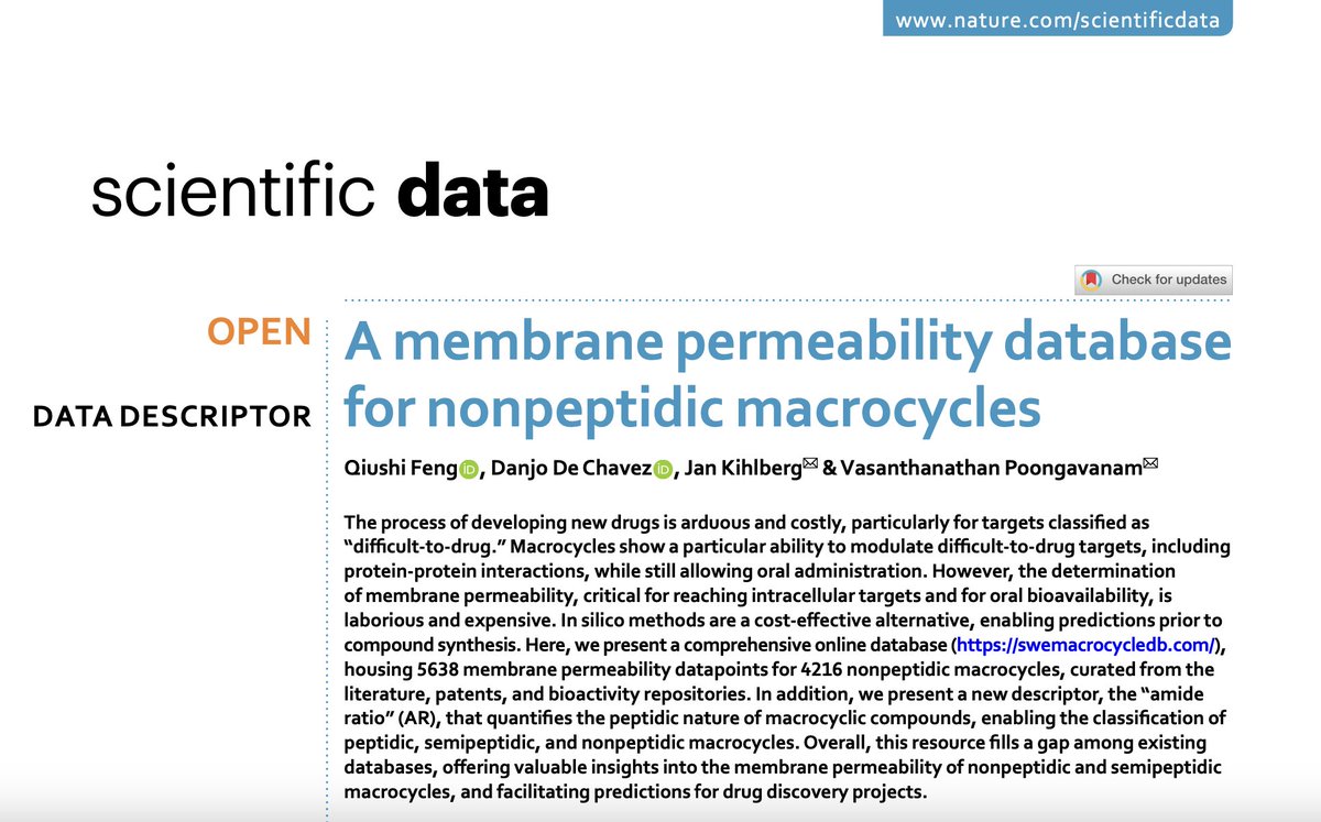 vasanthanathan's tweet image. A membrane permeability database for nonpeptidic macrocycles nature.com/articles/s4159…
#DrugDiscovery #Macrocycles #MembranePermeability #caco2 #MDCK #RRCK #ER
