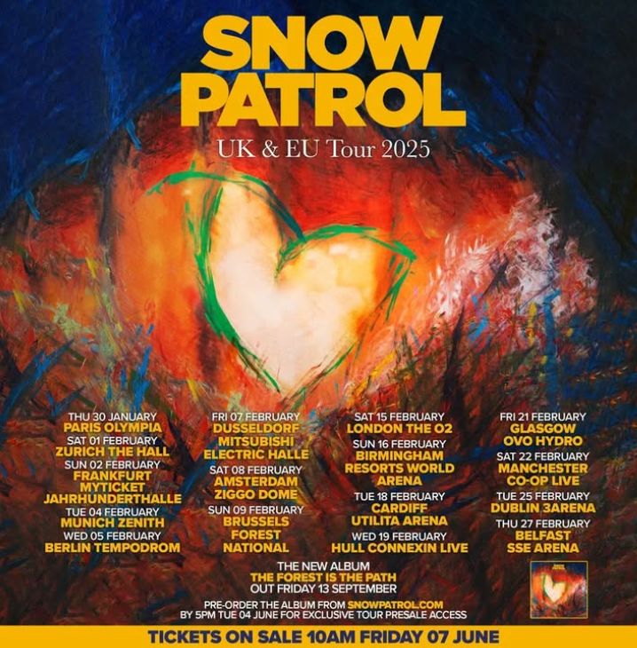 snowpatrolnews's tweet photo. Datas de shows do @snowpatrol em 2025 (até agora 03/01).
•
2025 Snow Patrol concerts dates (so far 03/01).

#snowpatrol #musica #music #chasingcars #garylightbody #pablowilson #jonnyquinn #johnnymcdaid #nathanconnolly #tomsimpson #concerts https://t.co/kctwJztxu1